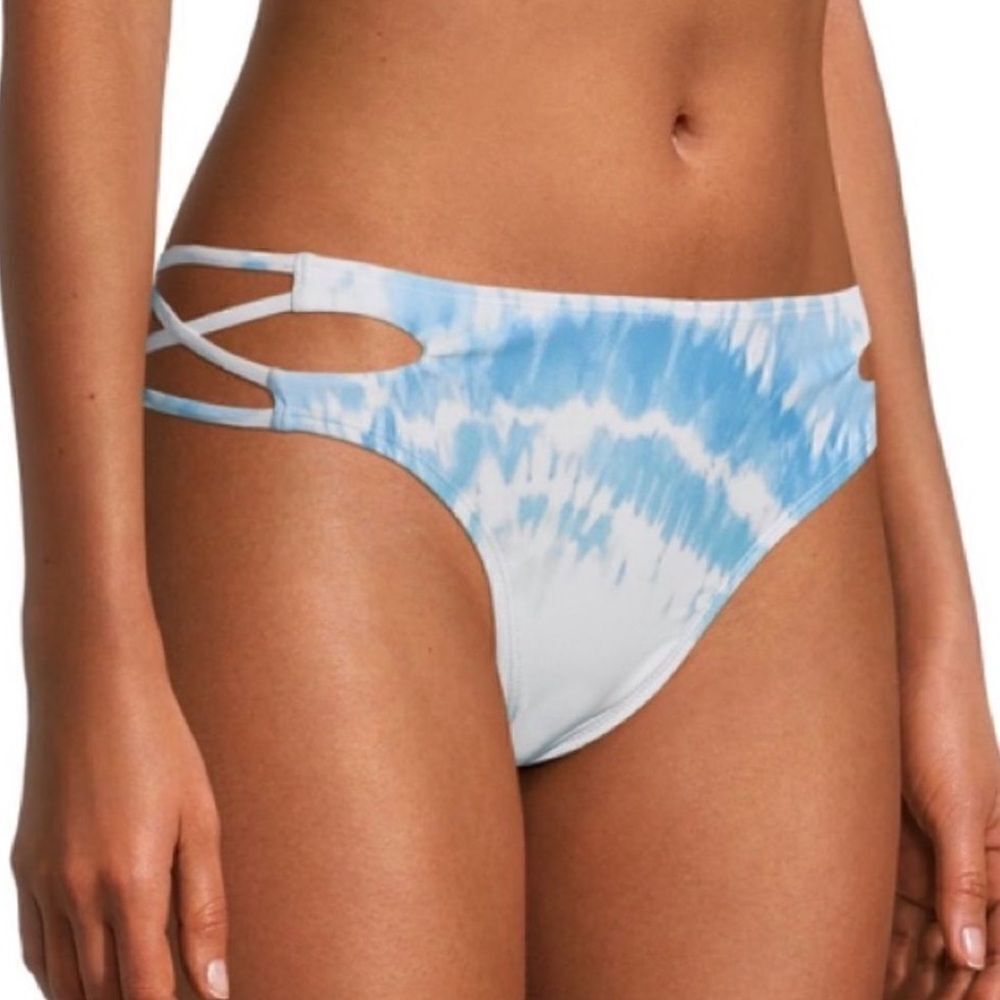 XOXO‎ Blue Tie-Dye Cutout Side Hipster Bikini Bottoms, Size L, NWT
